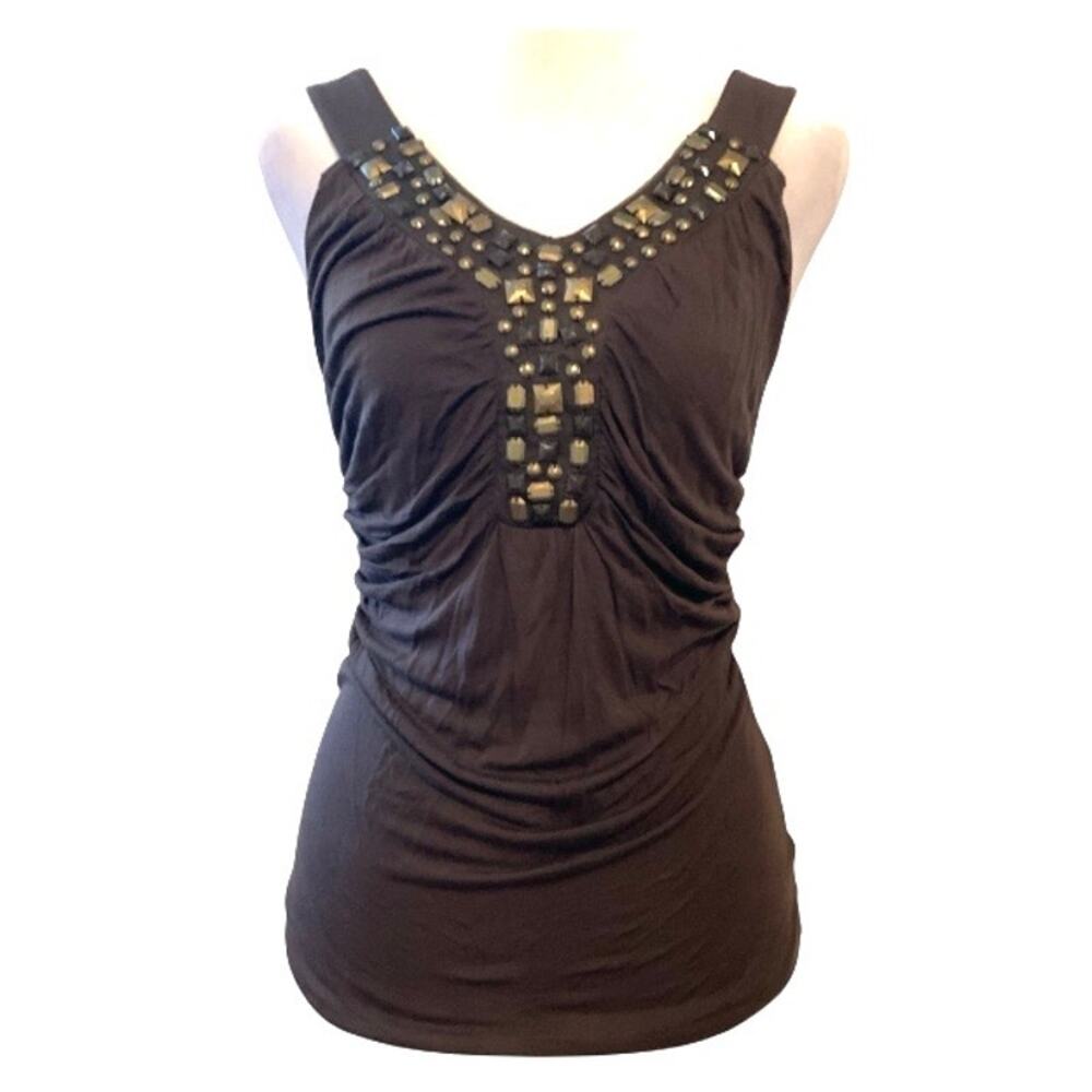 Apt. 9 Y2K Brown Embellished Ruched V-Neck Tank Top – Small